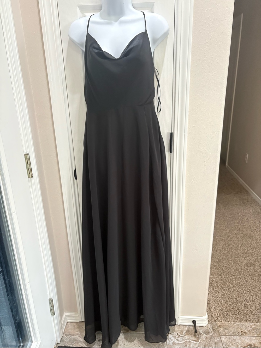 Lulu's Black Cowl-Neck Spaghetti-Strap Maxi Dress